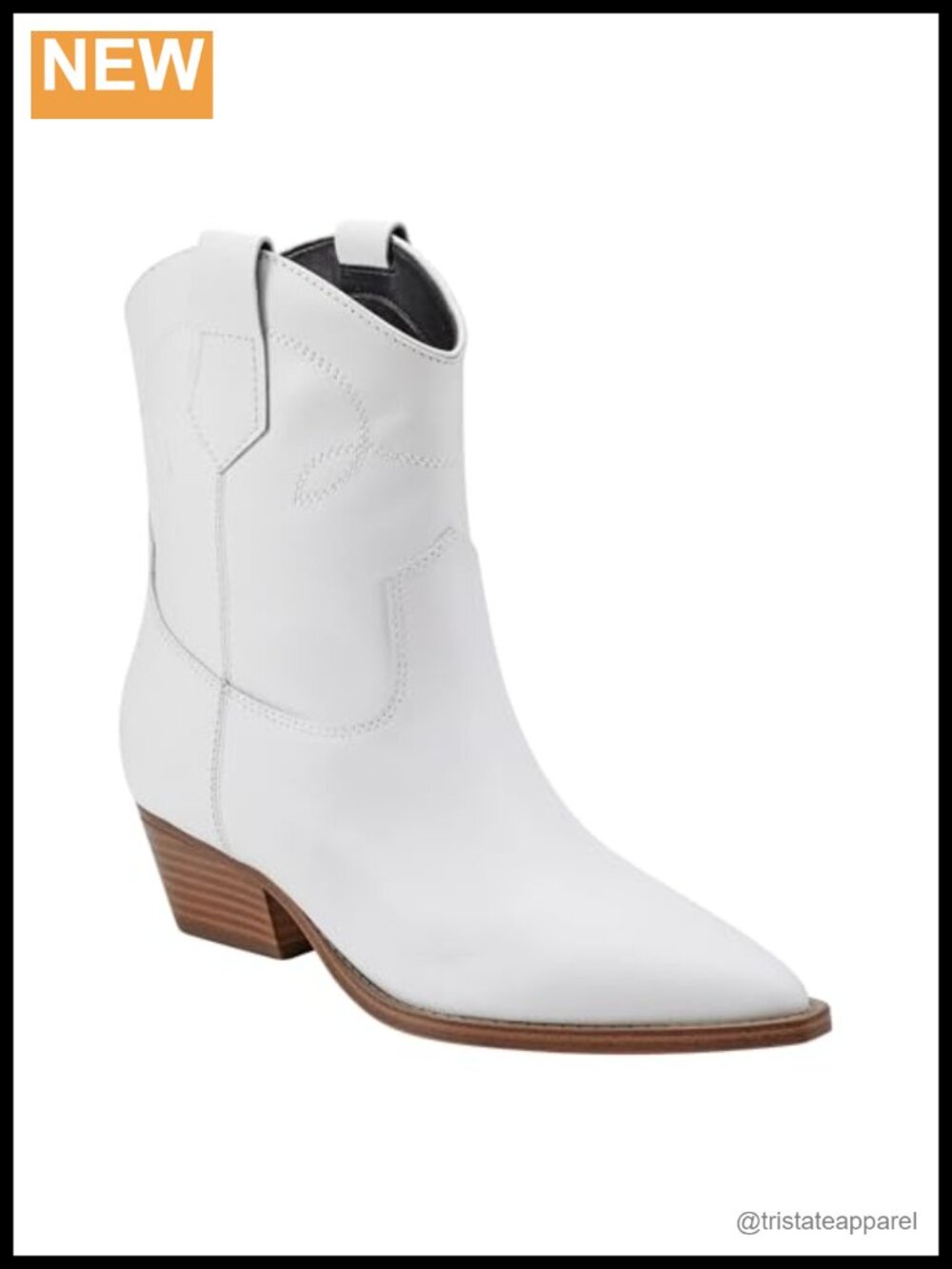 Marc Fisher Nonie Western Bootie Ankle Boots Block Heel Pointed Toe Leather